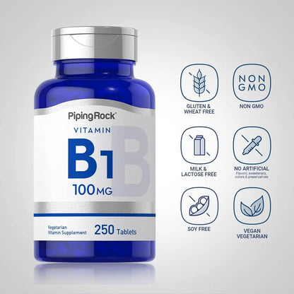 Vitamina B1 100 Mg 250 Tabletas Suplemento De Tiamina Energía Y Vitalidad