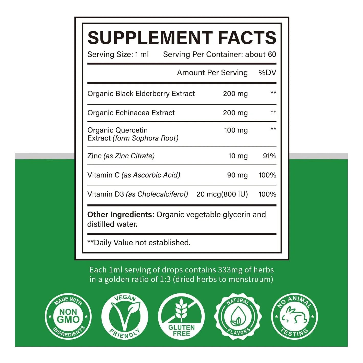 Zinc Quercetina Vitamina C D3 Liquido Inmunologico Con Equinacea Y Saúco 2 Oz
