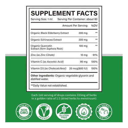 Zinc Quercetina Vitamina C D3 Liquido Inmunologico Con Equinacea Y Saúco 2 Oz