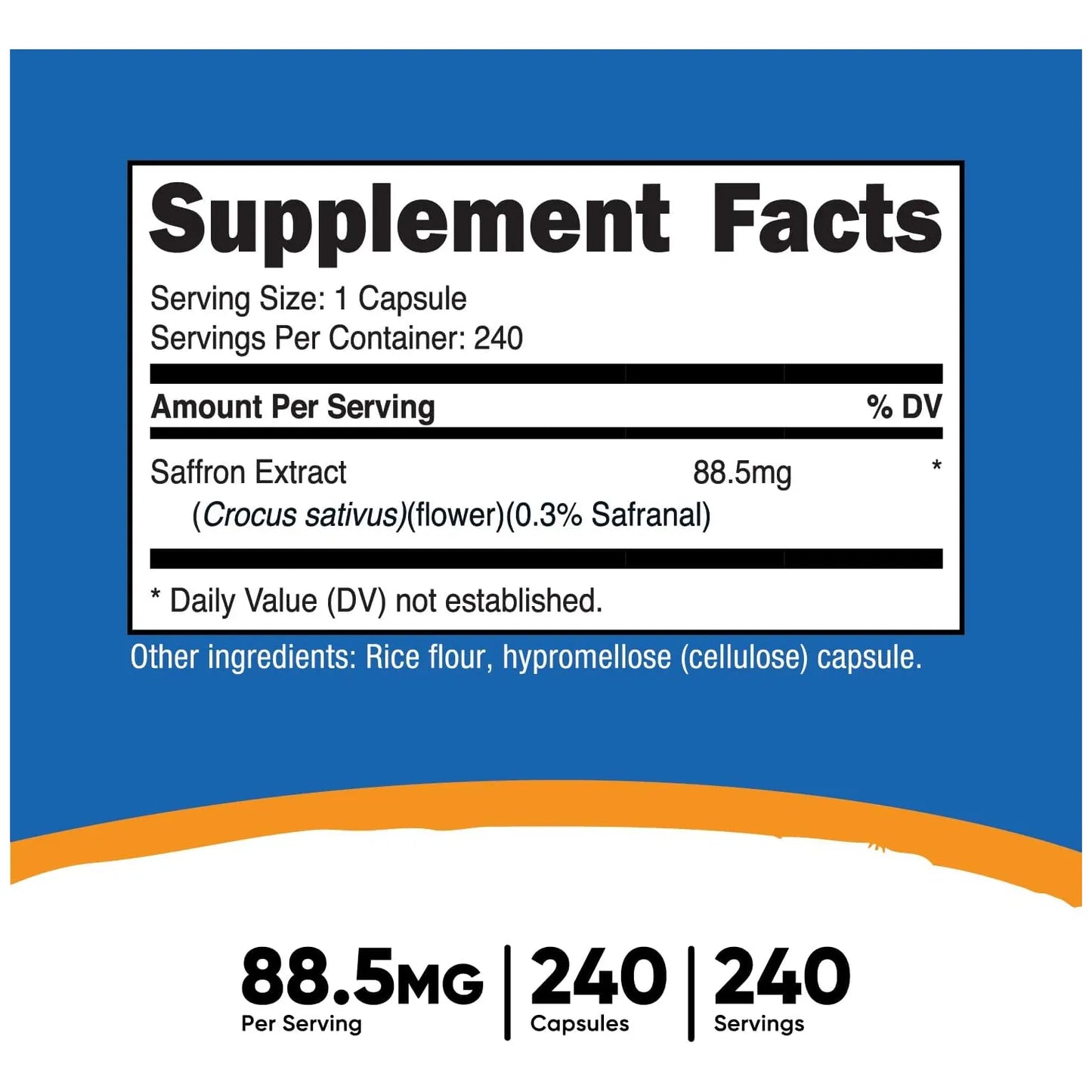 Extracto De Azafrán 88.5 Mg 240 Cápsulas Vegetales Naturales Sin Gluten Ni OMG
