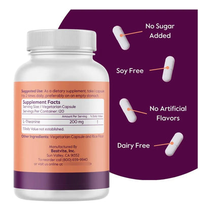 L Teanina 200 Mg 360 Capsulas Vegano Sin OMG Enfoque Y Relajacion Bestvite