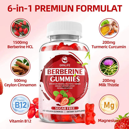 Gomitas De Berberina Canela De Ceilán 1500 Mg Alta Potencia Suplemento Inmunológico Y Metabólico