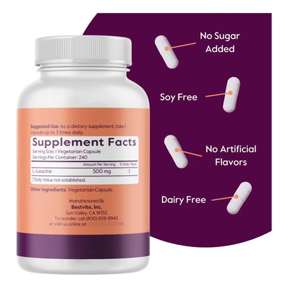 L Leucina 500 Mg 480 Capsulas Veganas Sin Aditivos Para Masa Muscular