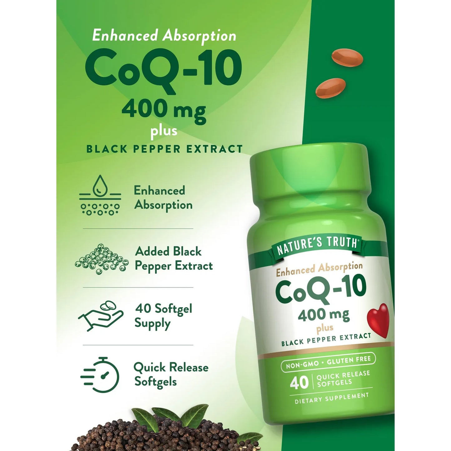 Cápsulas Blandas CoQ10 400mg Alta Absorción Antioxidante Energía