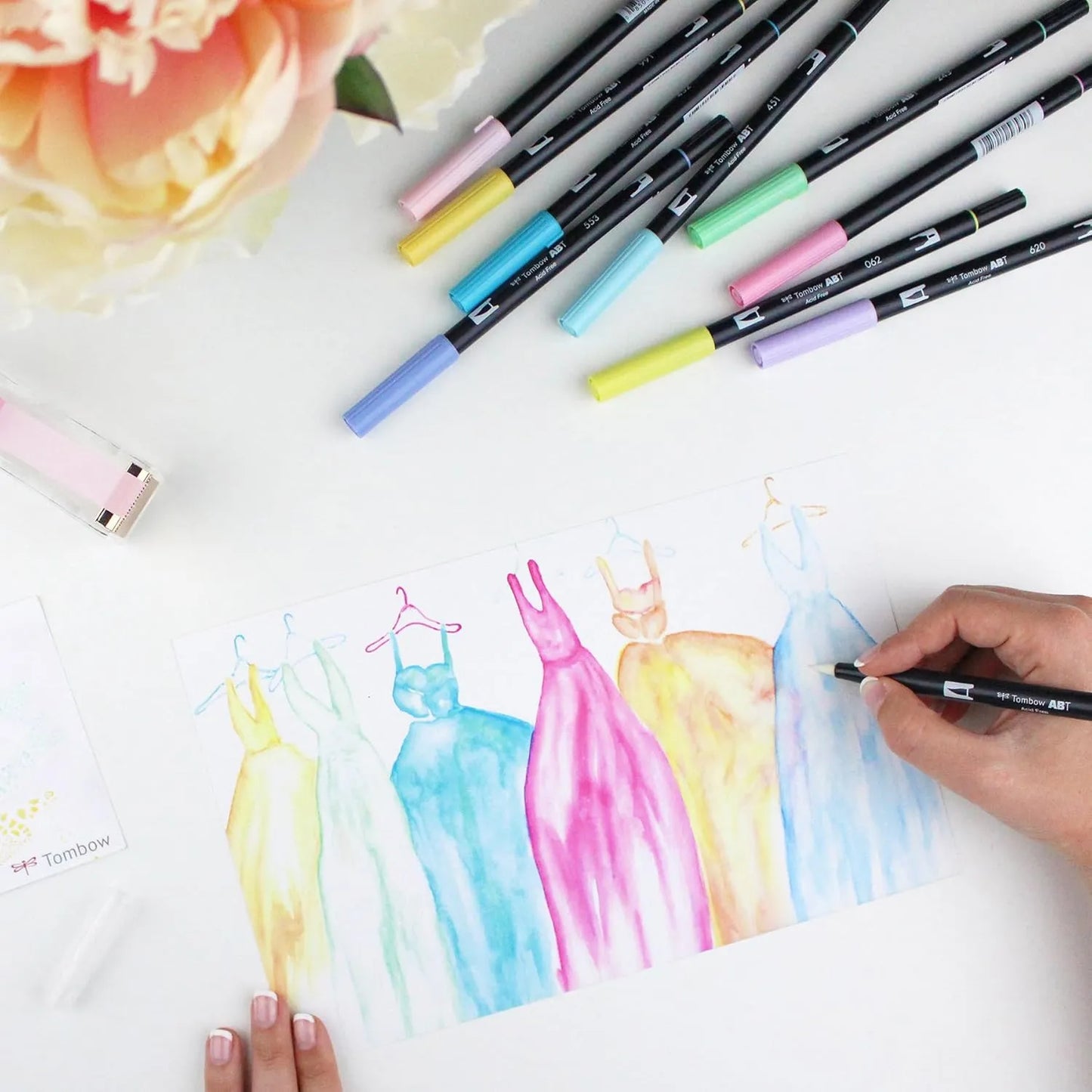 Marcadores Tombow Dual Brush Pastel X10 Punta Doble Y Mezclables