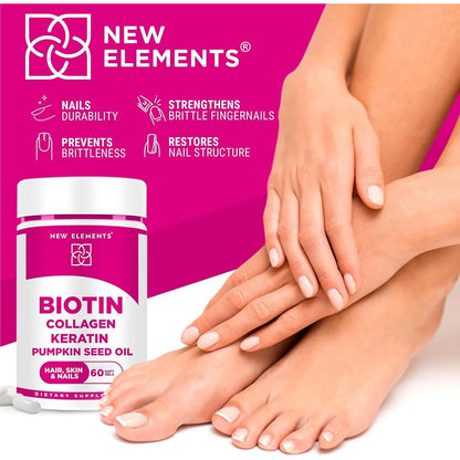 Biotina 10000 Mcg Con Colágeno Queratina Y Aceite De Calabaza Para Cabello Piel Y Uñas