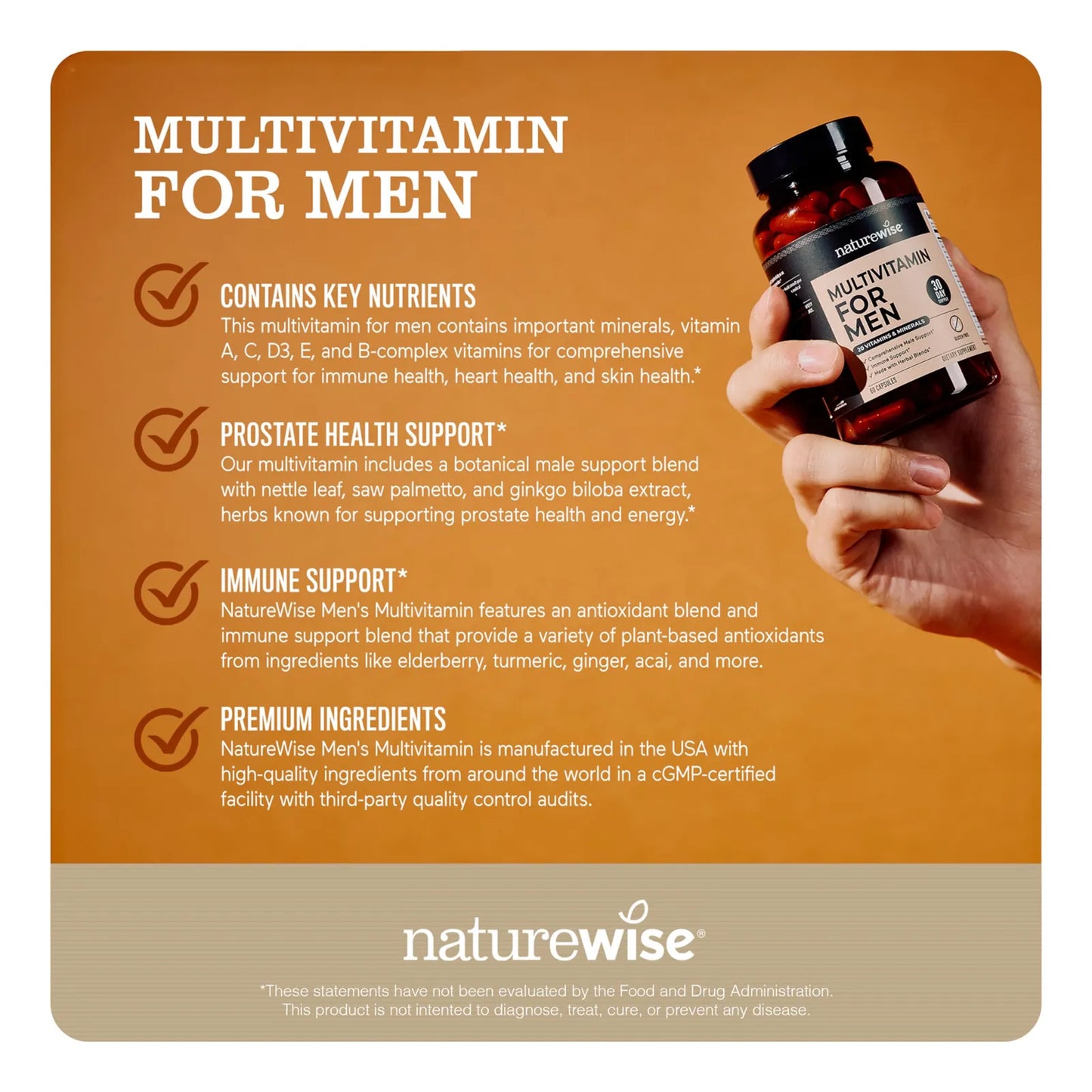 Multivitamínico Masculino Premium Con Vitaminas A C D Complejo B Y Extractos Herbales 90 Cápsulas