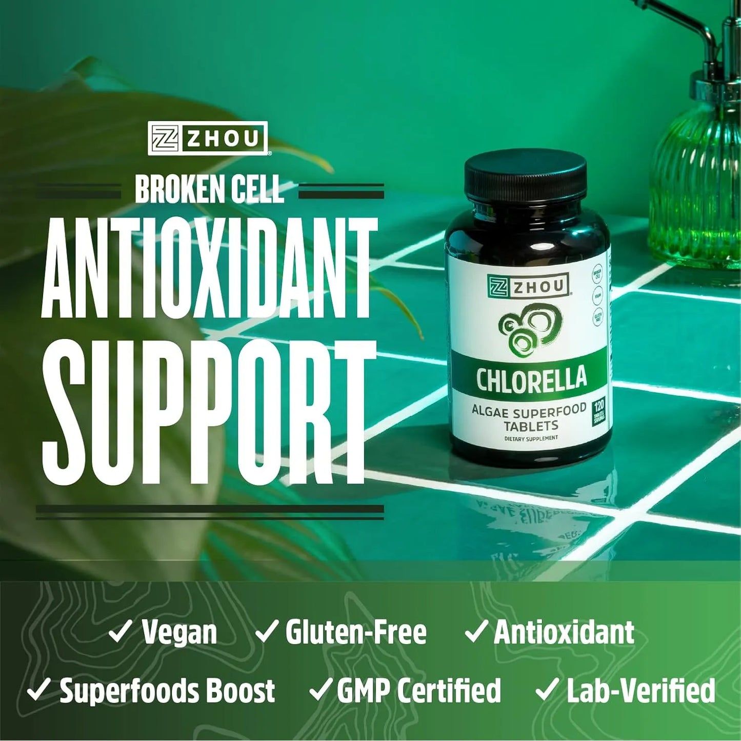 Tabletas De Chlorella Broken Cell Superalimento 120 Unidades Suplemento Vegano Sin Gluten