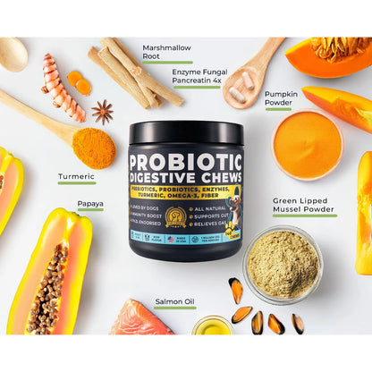 Golosinas Masticables Probióticas Con Cúrcuma Omega 3 Y Fibra Para Perros