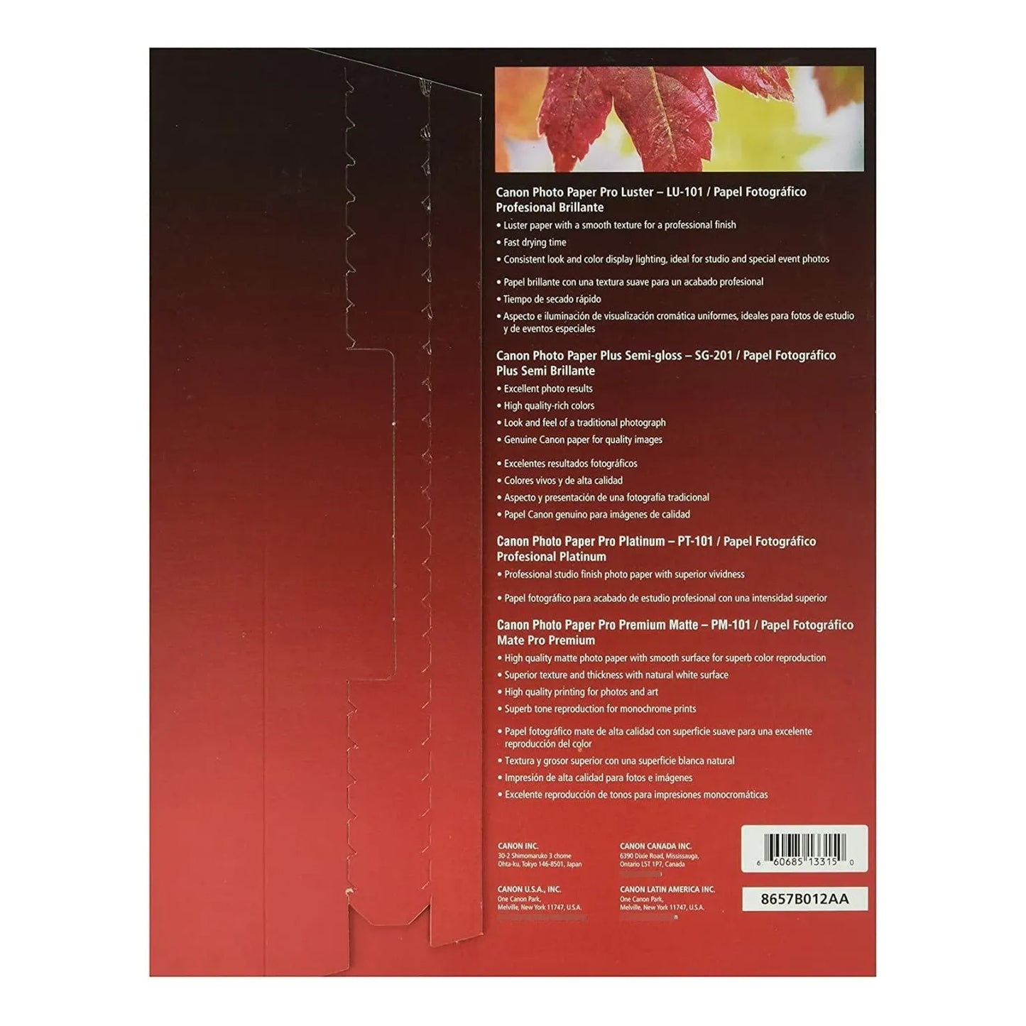 Paquete Muestras Papel Profesional Canon Calidad Superior 25 Hojas Varios Tipos
