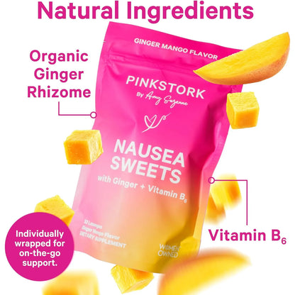Dulces Orgánicos Para Mareo Matutino Y Por Movimiento Pink Stork Con Vitamina B6 60 Caramelos