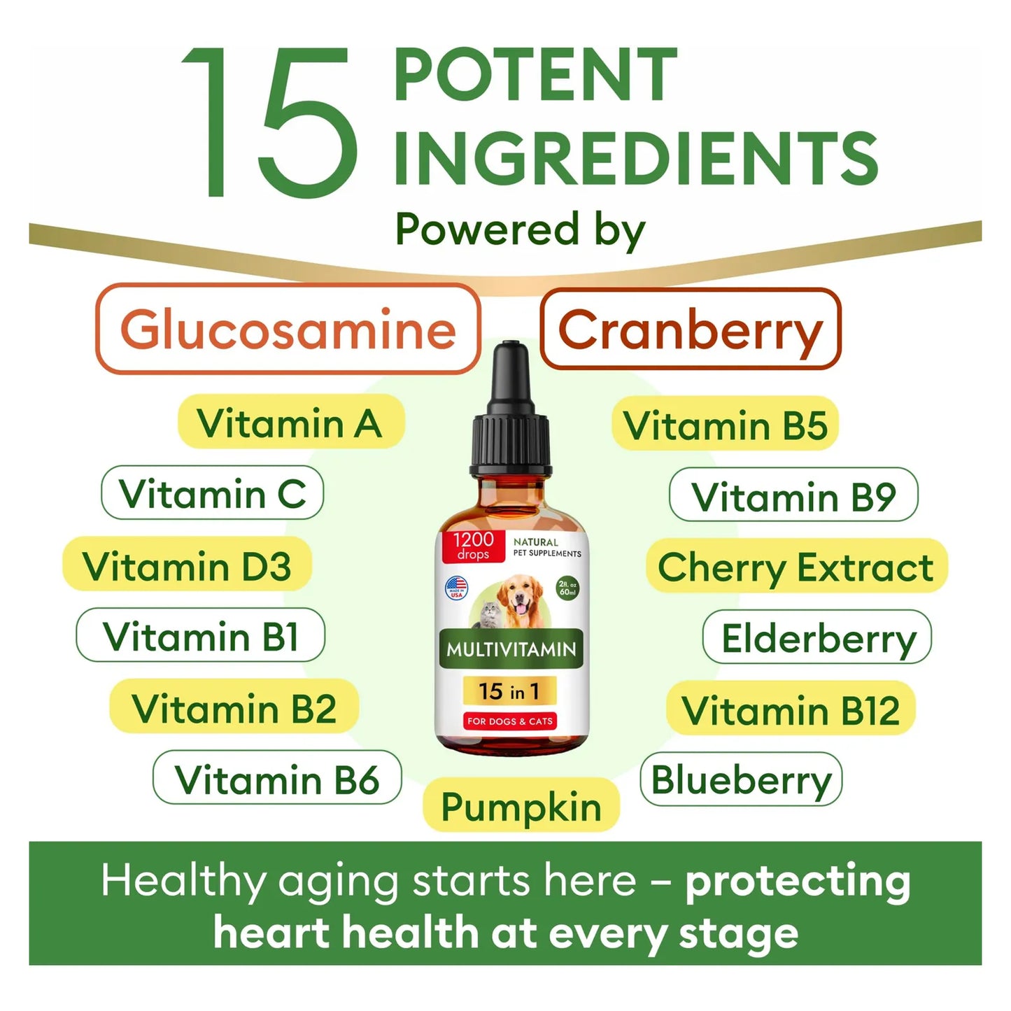 Vitaminas Líquidas 10 En 1 Para Gatos Y Perros Multivitamínico Con Glucosamina Y Vitaminas C D3 B12