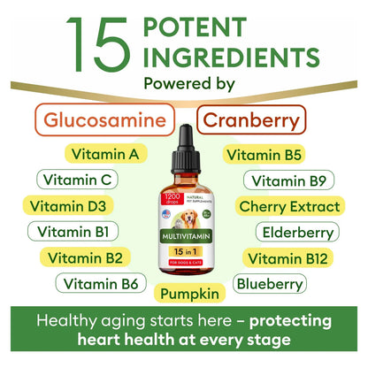 Vitaminas Líquidas 10 En 1 Para Gatos Y Perros Multivitamínico Con Glucosamina Y Vitaminas C D3 B12
