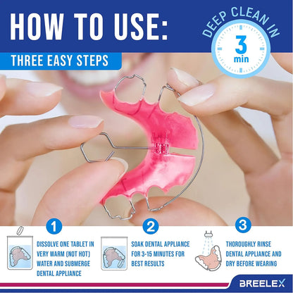 Tabletas Limpiadoras Dentaduras Breelex 120 Unidades Elimina Manchas Y Bacterias