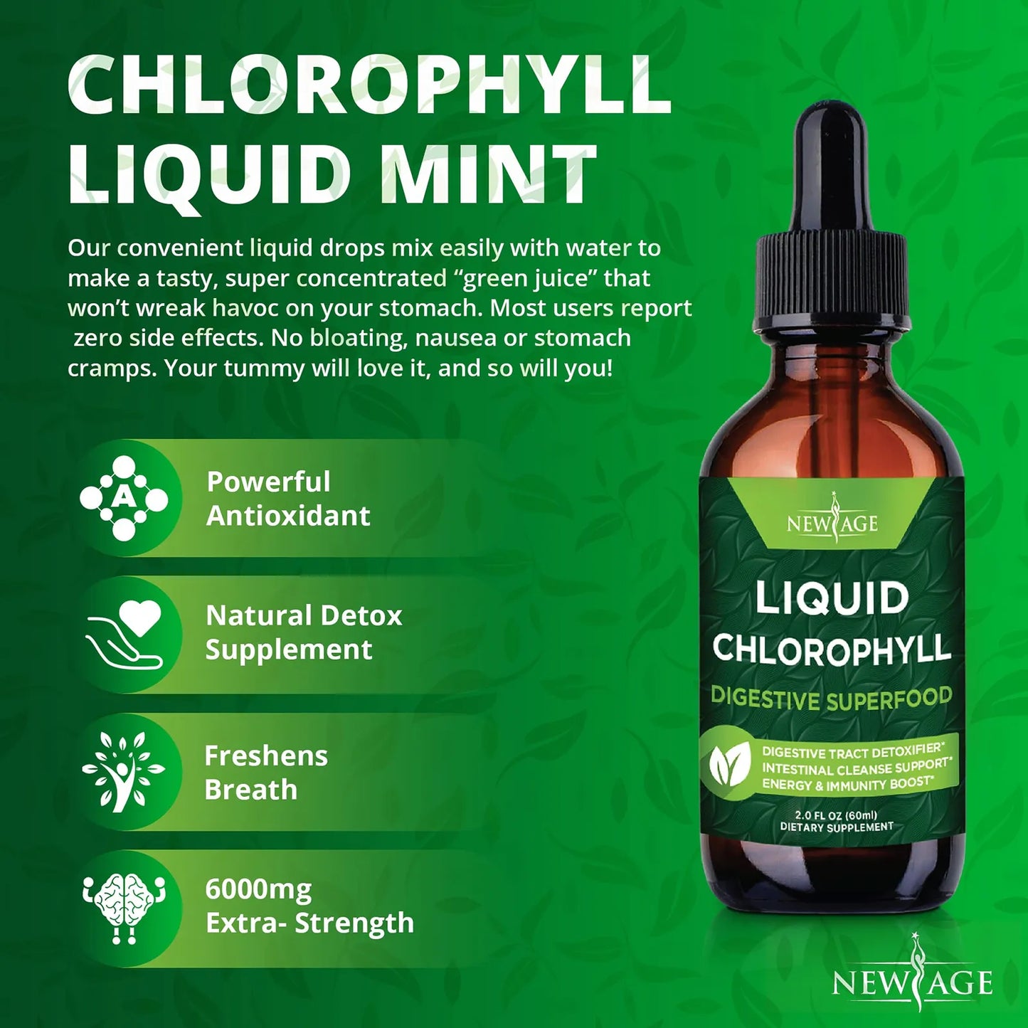 Gotas Líquidas De Clorofila Concentrada Energía Natural Digestión Y Frescor 2 Onzas