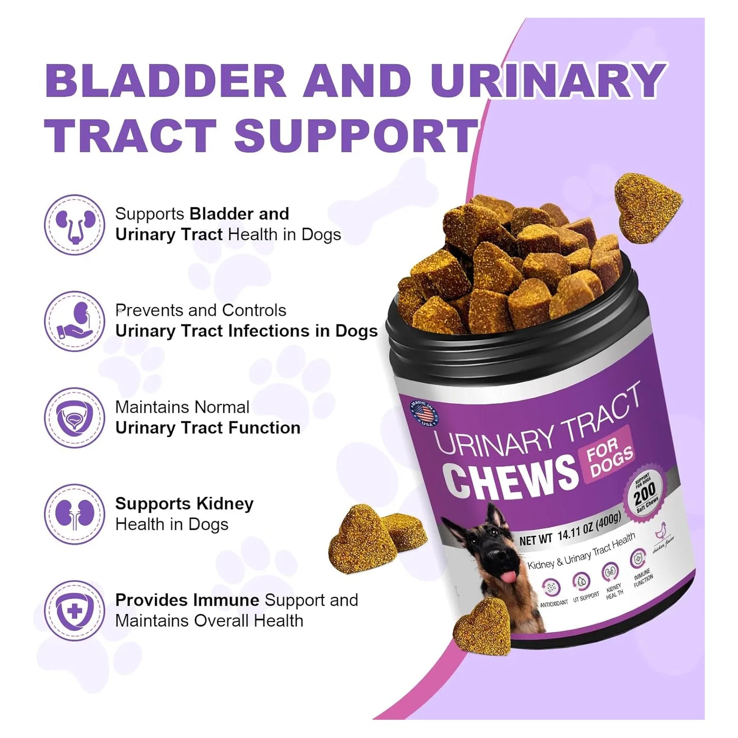 Masticables De Arándano Para Perros 200 Unidades Salud Urinaria Sabor Pollo