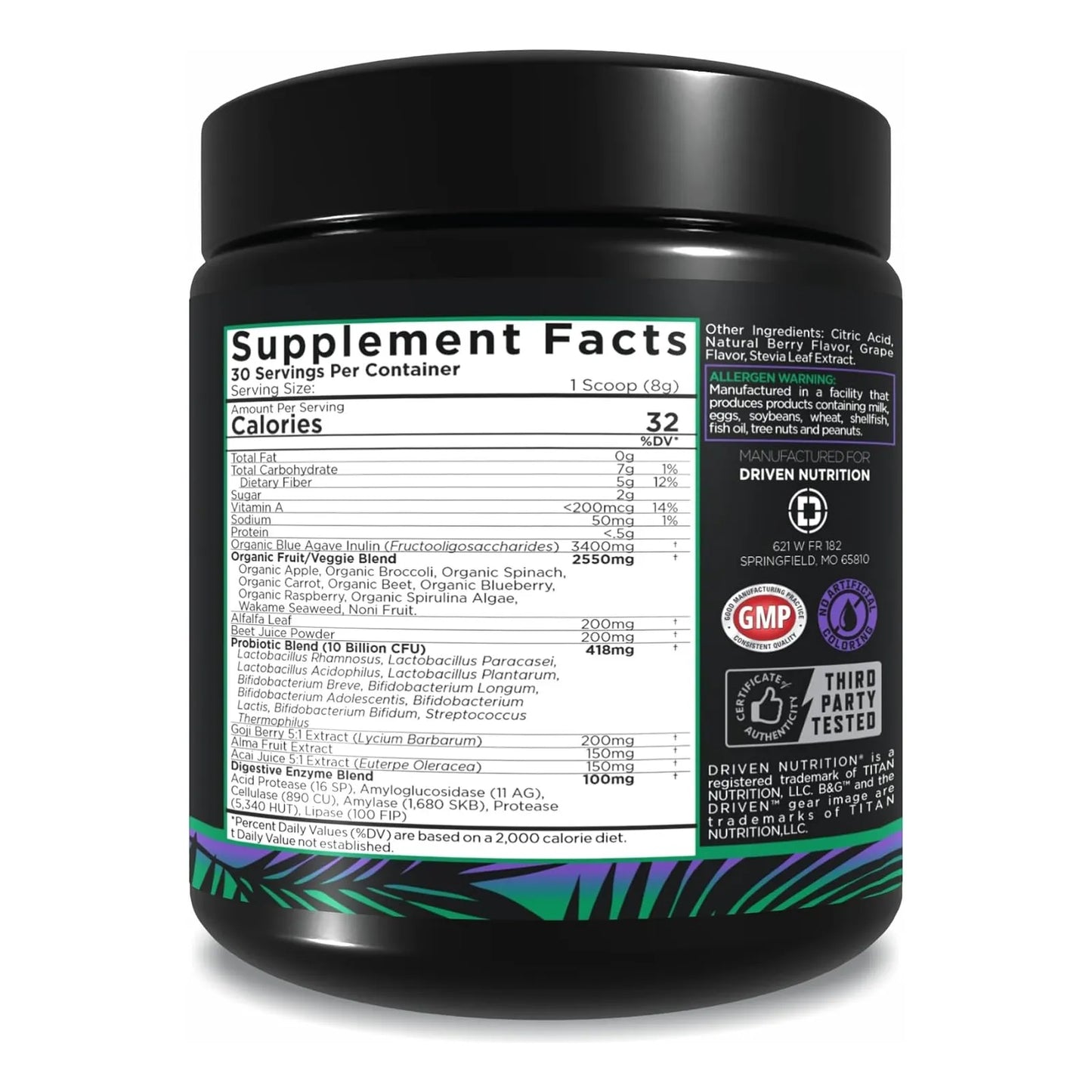 Polvo Orgánico De Frutas Y Verduras Con Probióticos 30 Porciones Energía Y Digestión