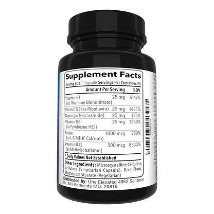 Forte Methyl Folate B12 Niacina B1 B2 B6 Suplemento 3 Meses Máxima Absorción