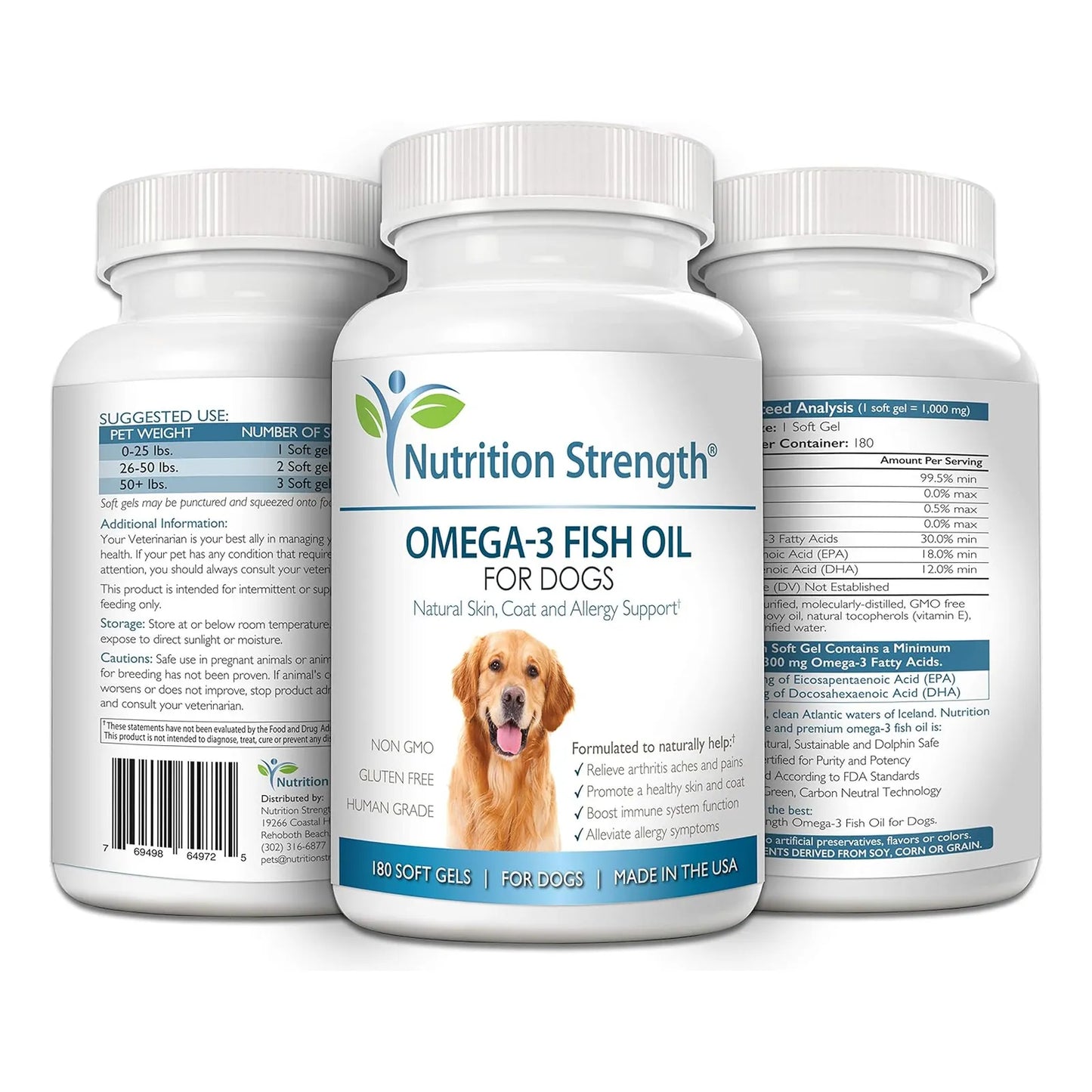 Aceite De Pescado Omega 3 Para Perros Geles Suaves Con Ácido EPA Y DHA 180 Unidades