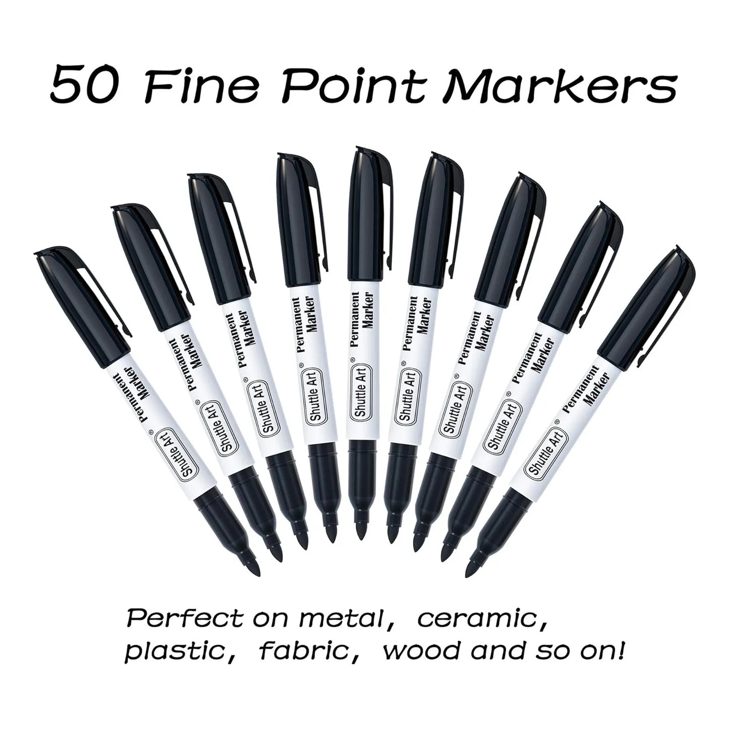 Juego De 50 Rotuladores Permanentes Shuttle Art Tinta Negra Superficies Multiples