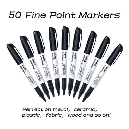 Juego De 50 Rotuladores Permanentes Shuttle Art Tinta Negra Superficies Multiples