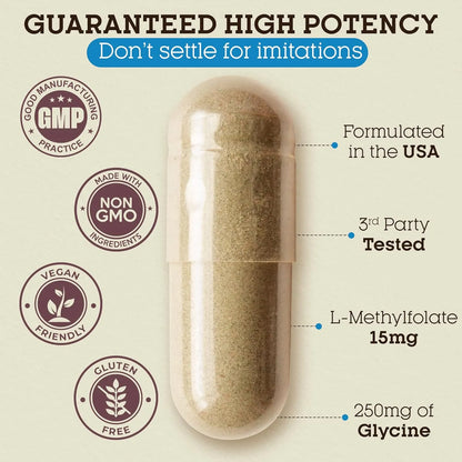 L-Metilfolato 15 Mg 120 Capsulas Veganas Suplemento Cerebral Y Animo