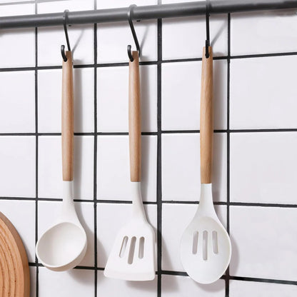 Juego De Utensilios Cocina 6 Piezas Silicona Antiadherente Mangos Madera Iocbyhz
