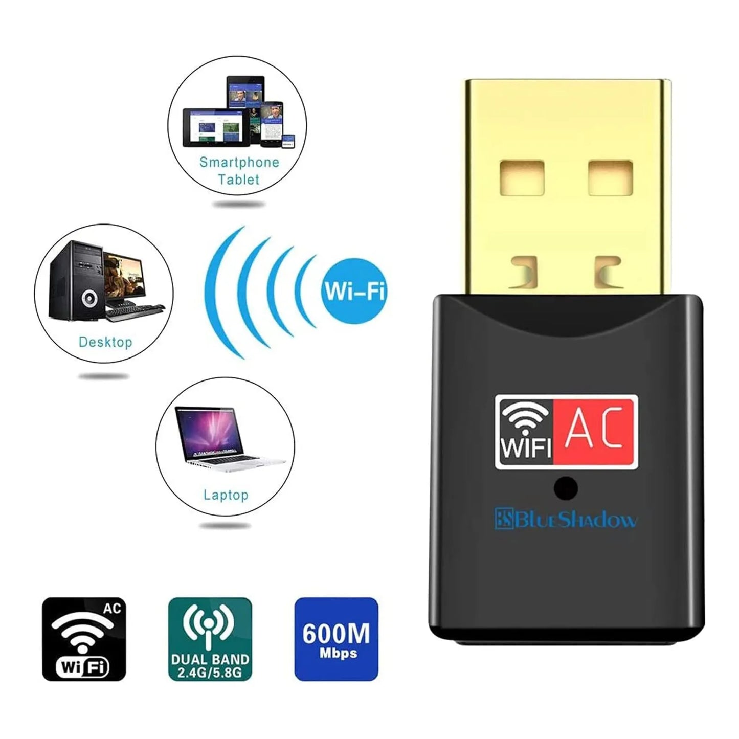 Adaptador Wifi Usb Blueshadow Doble Banda 2.4g 5g Mini Wi-fi