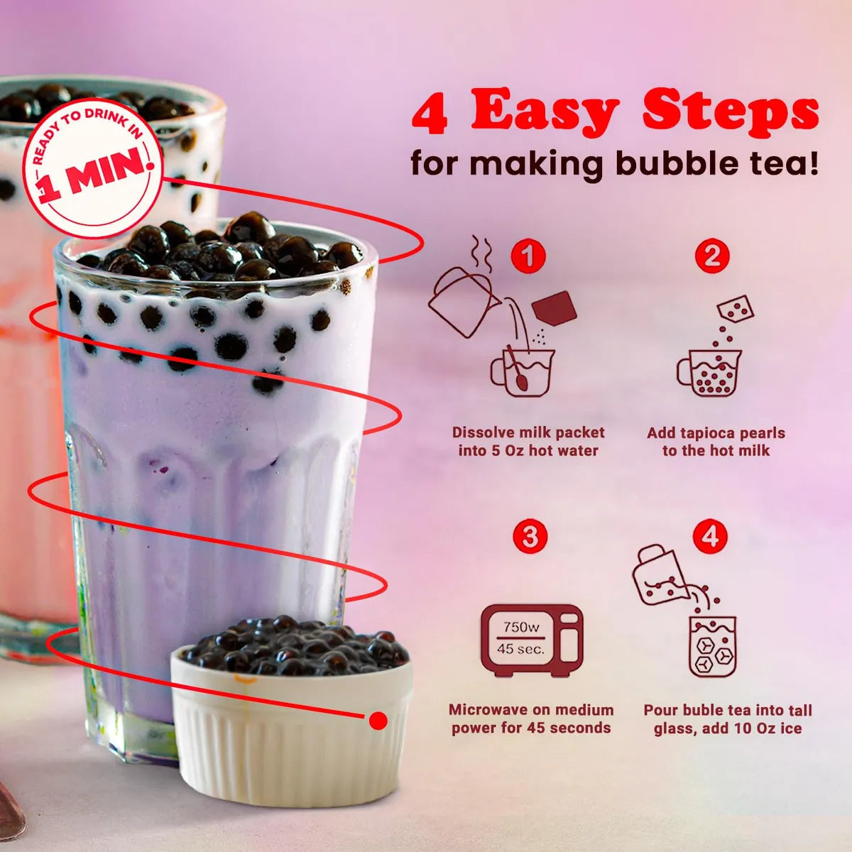 Kit De Té De Burbujas Instantáneo Con Perlas De Tapioca 2 Unidades Sabores Premium