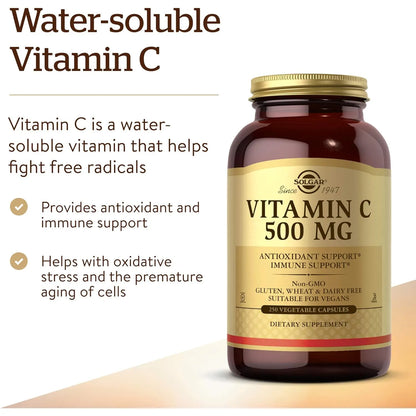Vitamina C 500 Mg Solgar Antioxidante E Inmunologico 250 Capsulas Veganas
