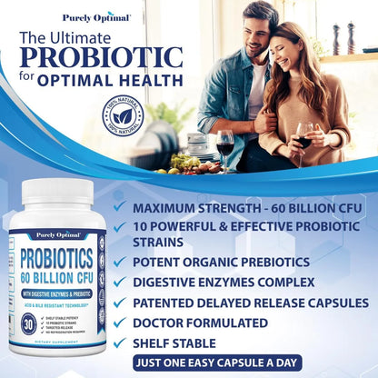 Probióticos Premium 60 Mil Millones CFU Con Prebióticos Orgánicos Y Enzimas Digestivas Para Salud Intestinal