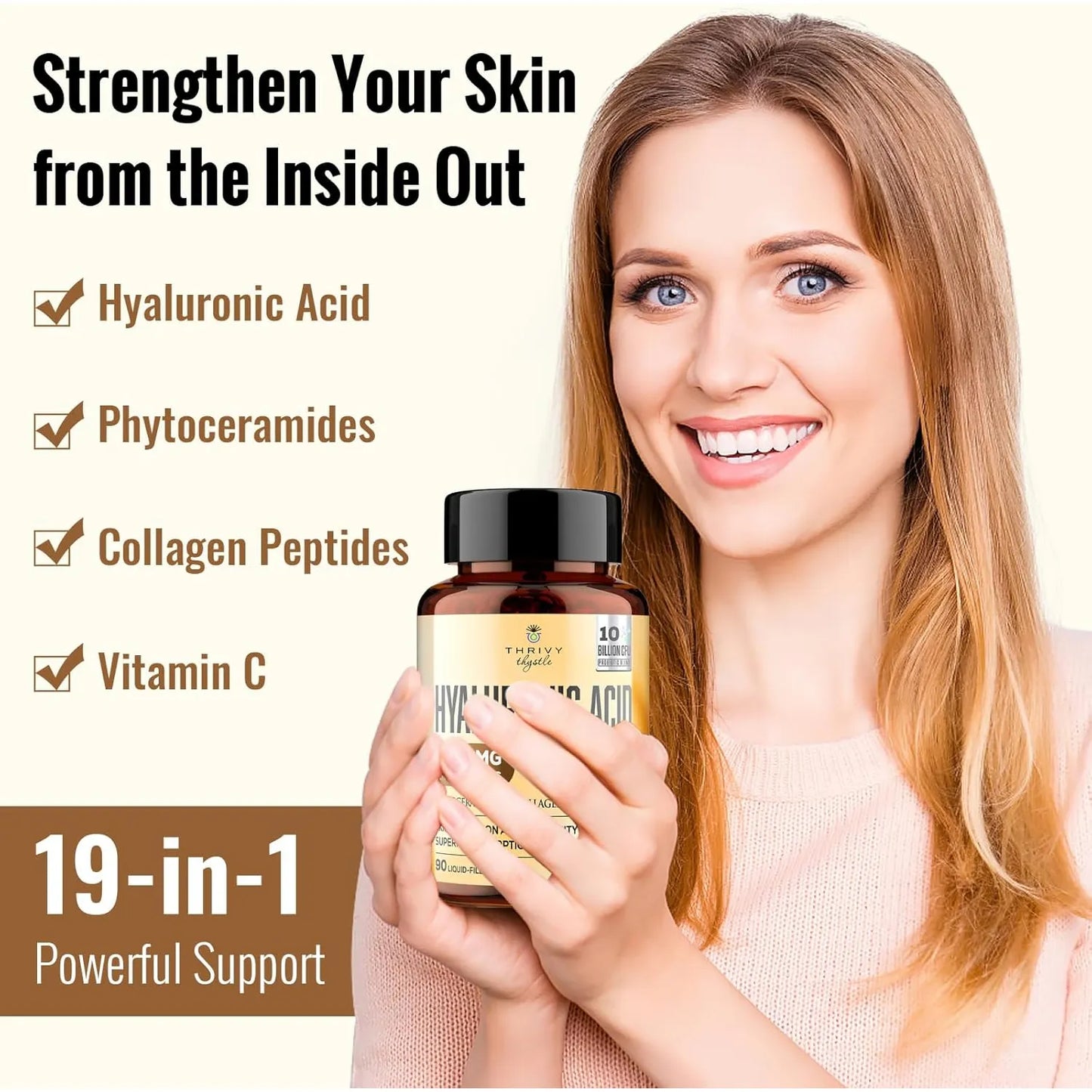 Cápsulas Ácido Hialurónico 1200 Mg Con Colágeno Péptidos Vitamina C Piel Hidratada