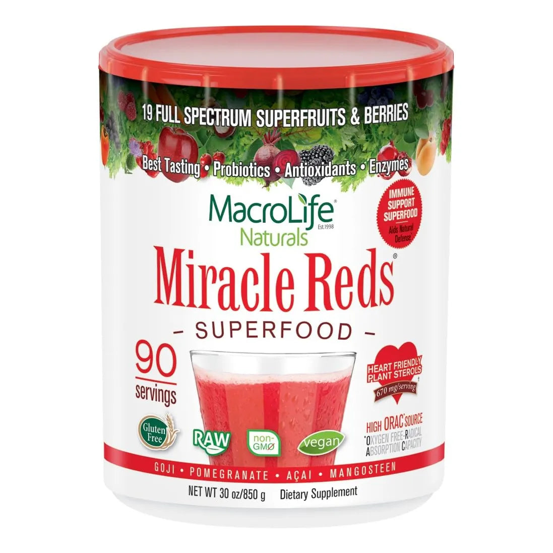 Miracle Reds Superalimento 850G 19 Superfrutas Antioxidantes Energía Natural