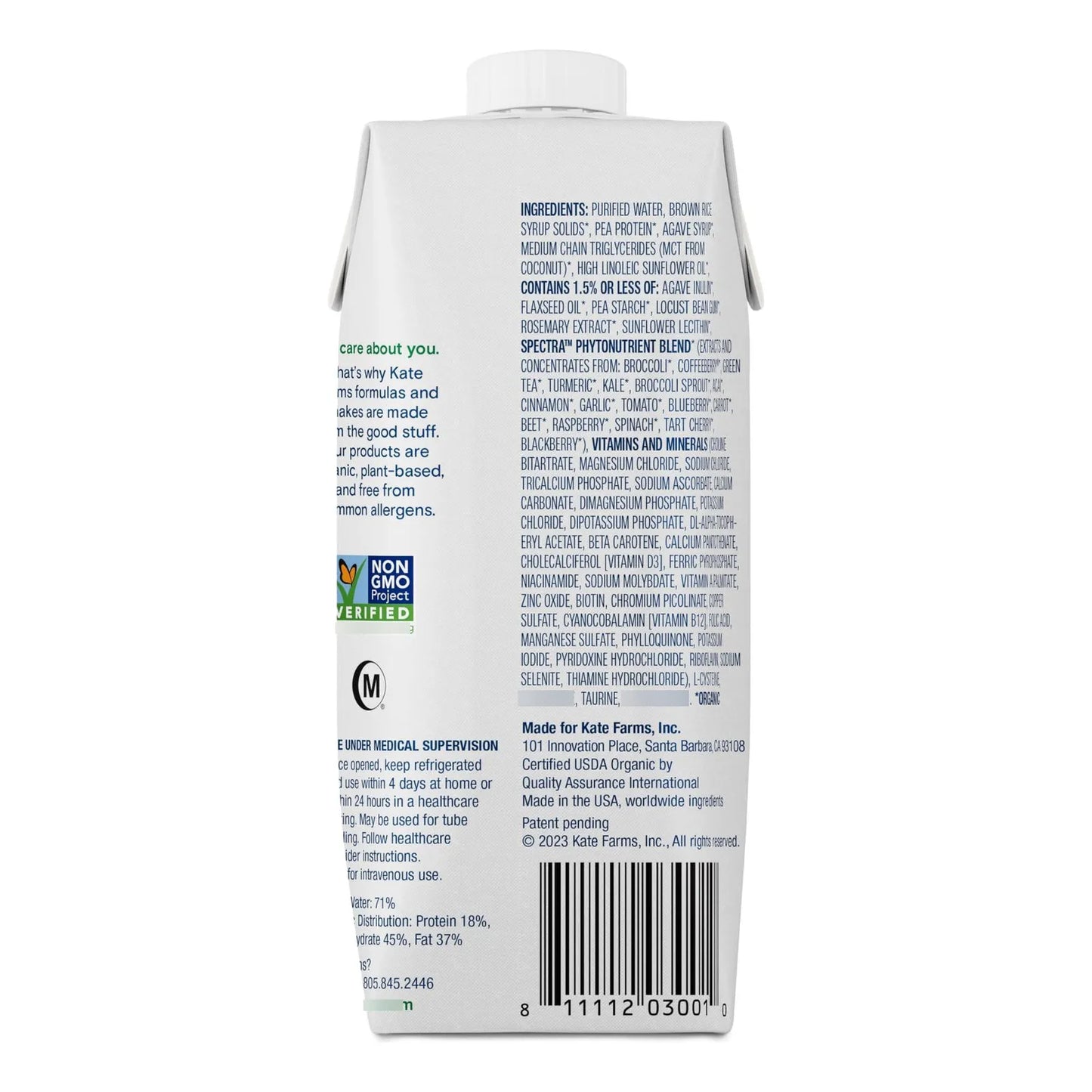 Batido Nutricional Orgánico KATE FARMS Alto En Calorías Y Proteínas 330 Ml