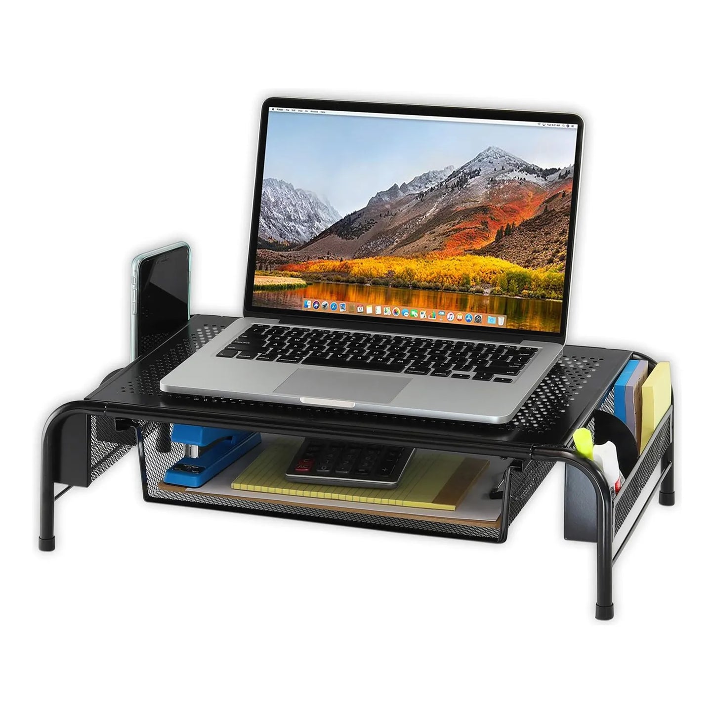Soporte Elevador De Escritorio Con Cajon Organizador Metalico Negro SimpleHouseware