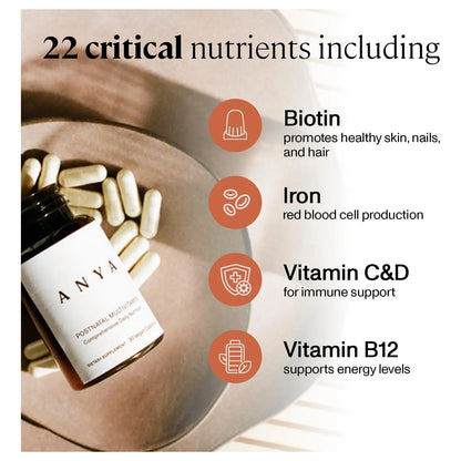 Multivitamínico Posnatal ANYA 30 Cápsulas Recuperación Lactancia Vegano
