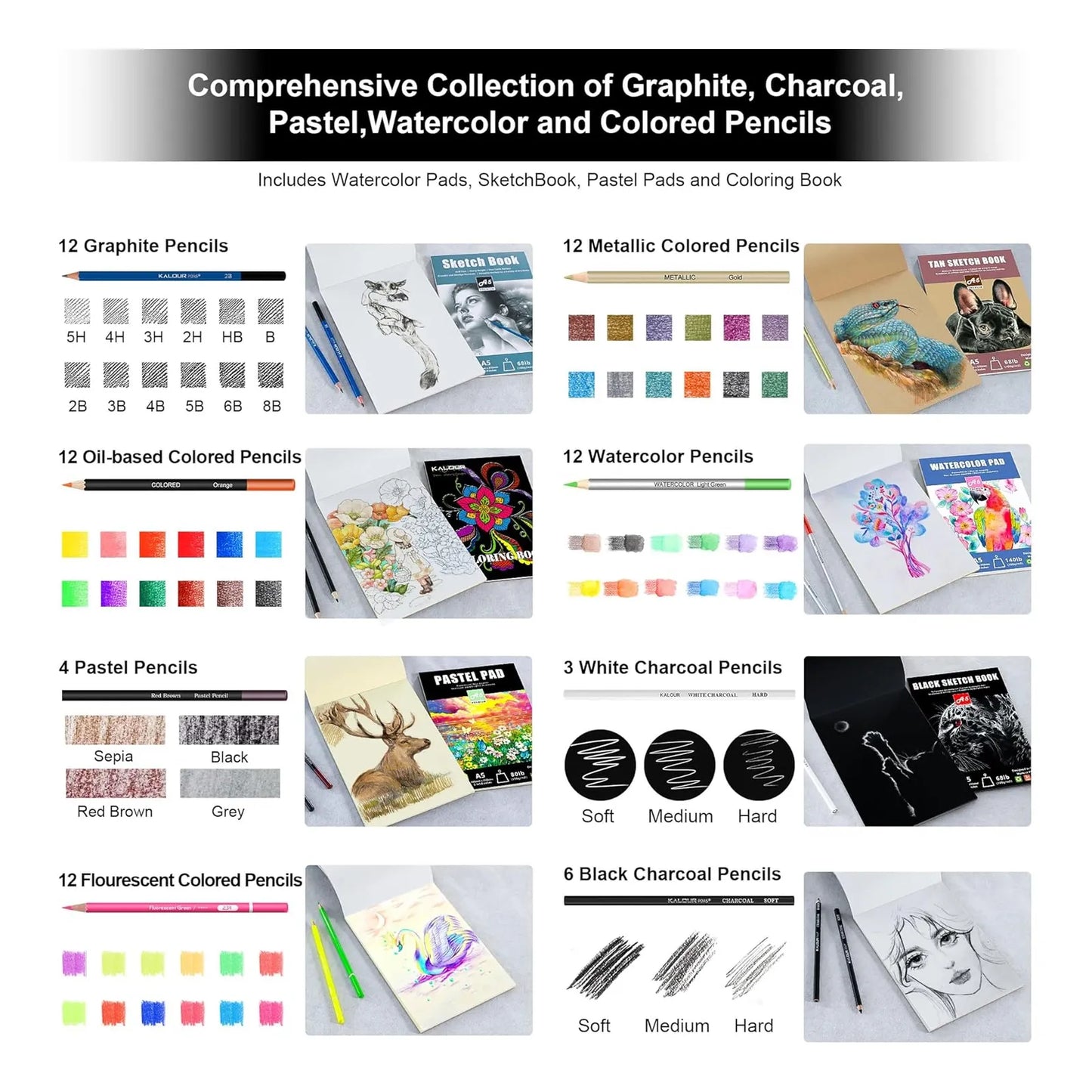 Kit Completo De Arte 154 Piezas Profesional Con Cuaderno Y Tutorial