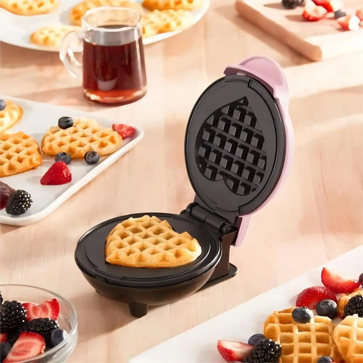 Mini Maker Waffle Maker Oblea Antiadherente 5 Pulgadas Multiusos Rosa