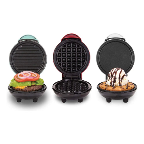 Waflera Parrilla Y Plancha Set 3 Unidades Dash Mini Maker Rojo Azul Y Blanco