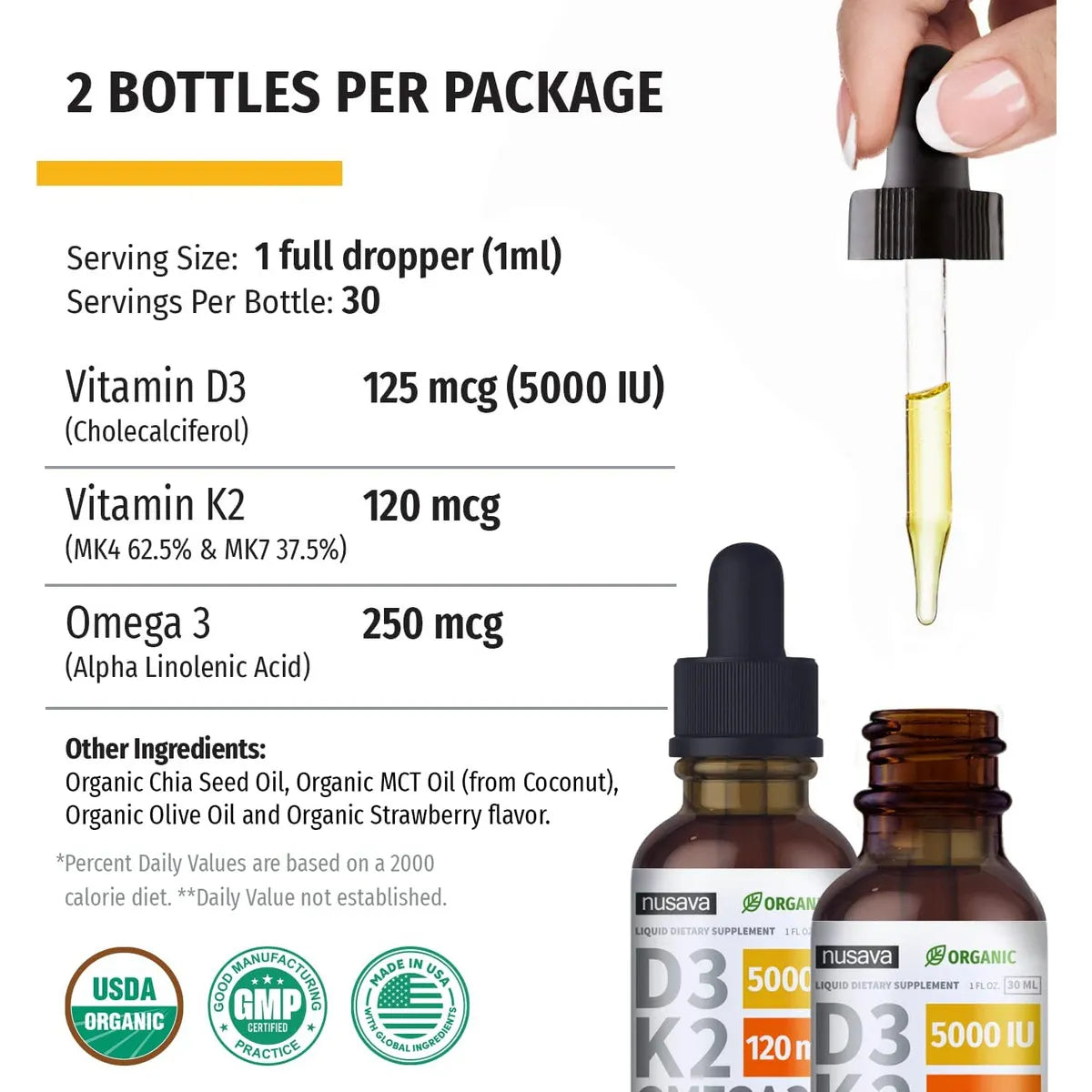 Gotas Orgánicas Vitamina D3 K2 Mct Omega 3 5000 Ui Máxima F Energía Y Salud