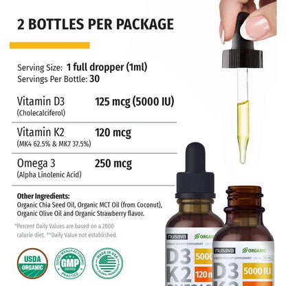 Gotas Orgánicas Vitamina D3 K2 Mct Omega 3 5000 Ui Máxima F Energía Y Salud