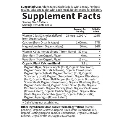 Tabletas De Calcio Vegetal 1g Con Vitamina D3 Y K2 MK7 Para Huesos Fuertes