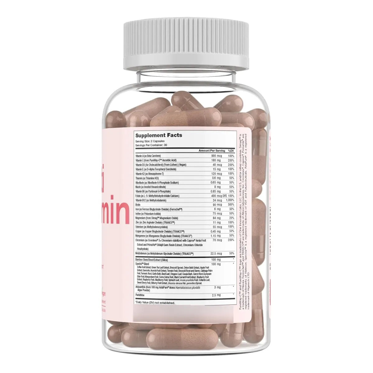 Multivitaminico Diario Cabello Uñas Piel Con Hierro 60 Capsulas Vegano Kosher