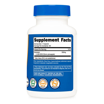 Cápsulas De Bromelina 60 Unidades 550 Mg Veganas Sin OMG GMP