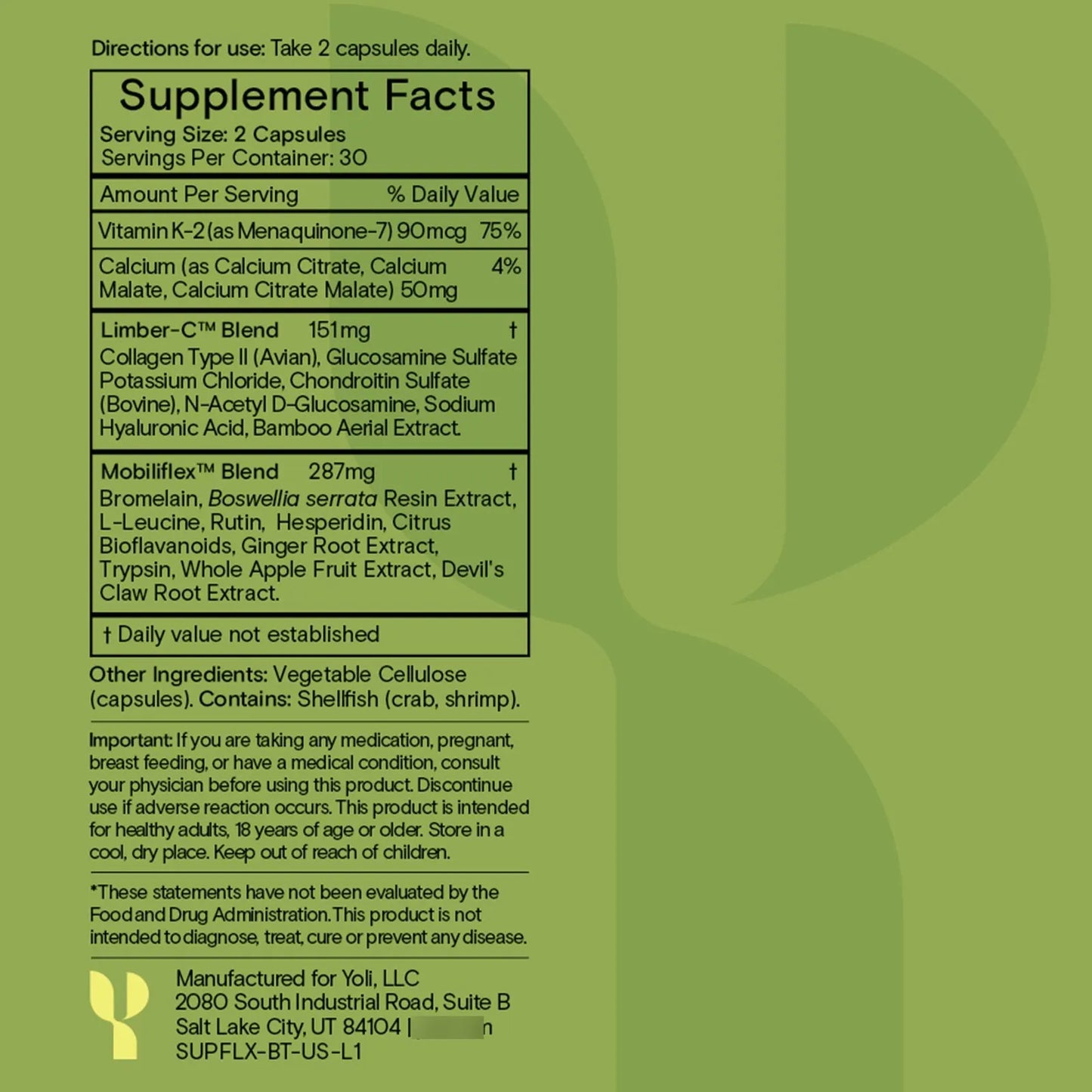 Yoli Flex Suplemento Articular Glucosamina Condroitina Vitamina K2