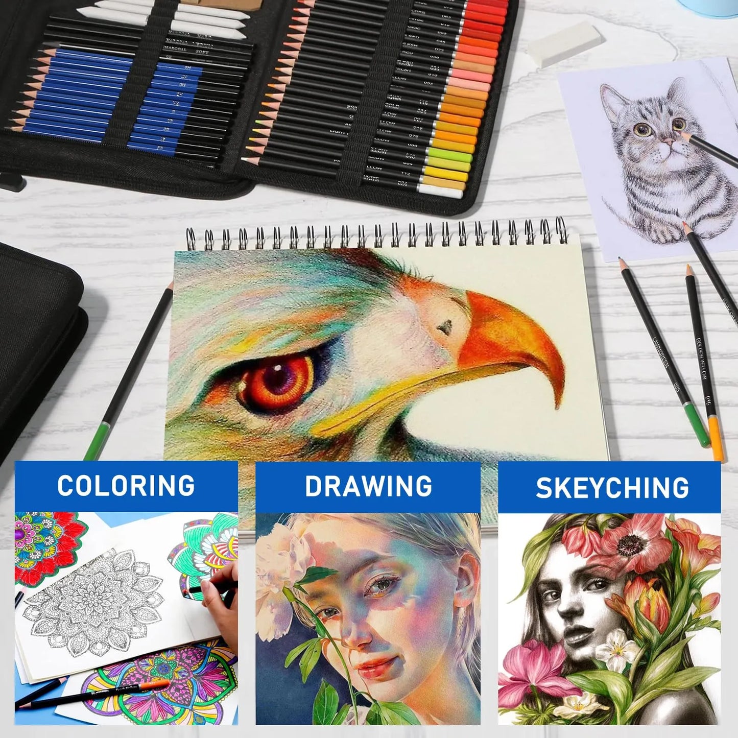 Kit Profesional 146 Lápices Grafito Acuarela Metálicos Dibujo Arte