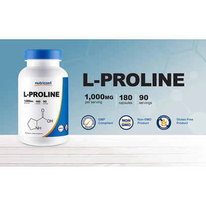 L Prolina 1000 Mg 180 Capsulas 500 Mg Por Capsula Sin Omg Sin Gluten