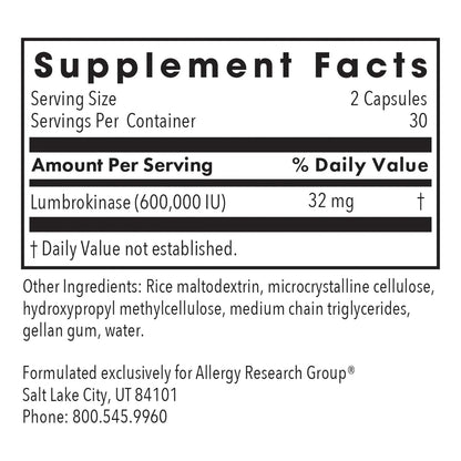 Lumbroquinasa 60 Caps Soporte Circulatorio Allergy Research Group Envio Gratis