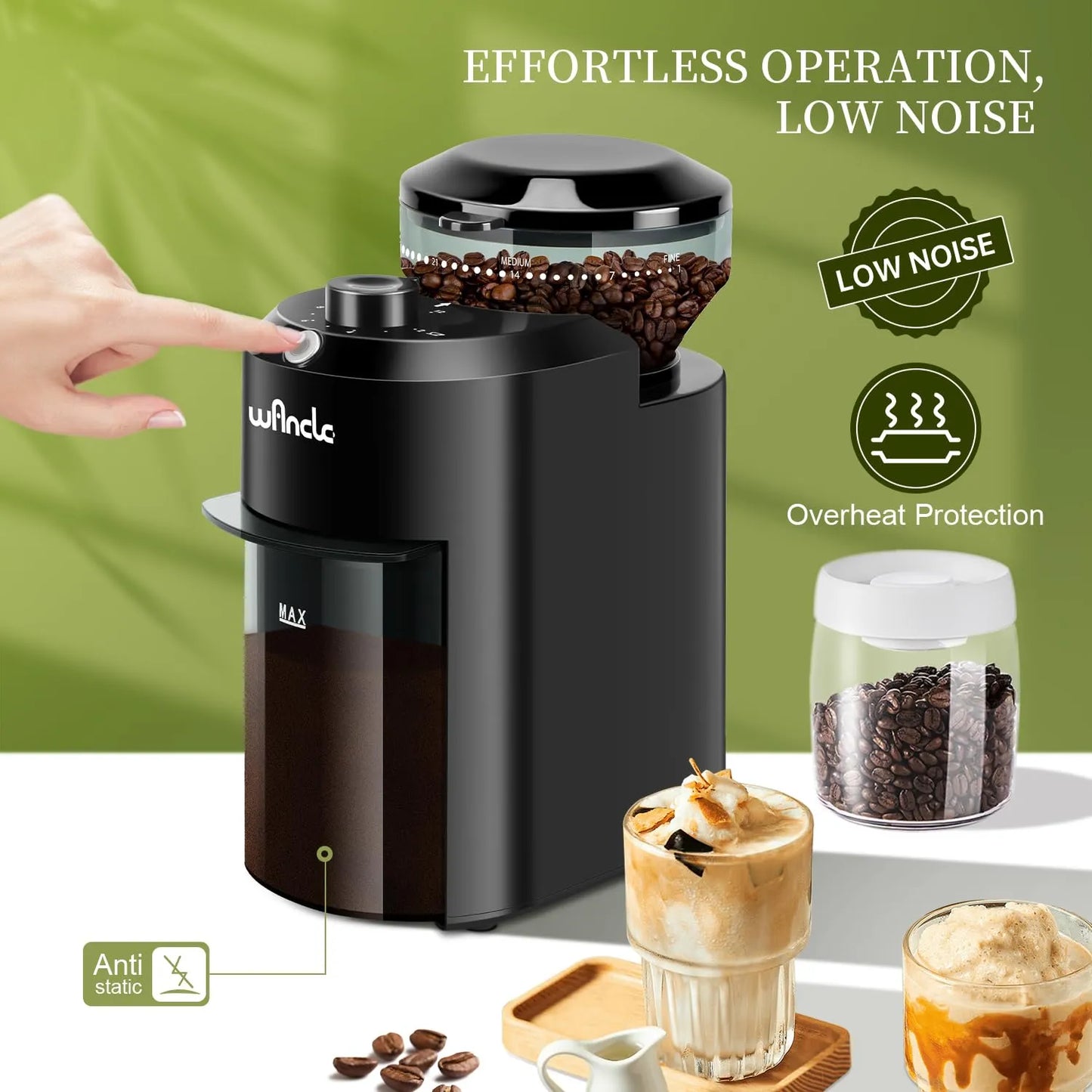 Molinillo Electrico De Cafe Ajustable 28 Niveles Molienda 12 Tazas Negro