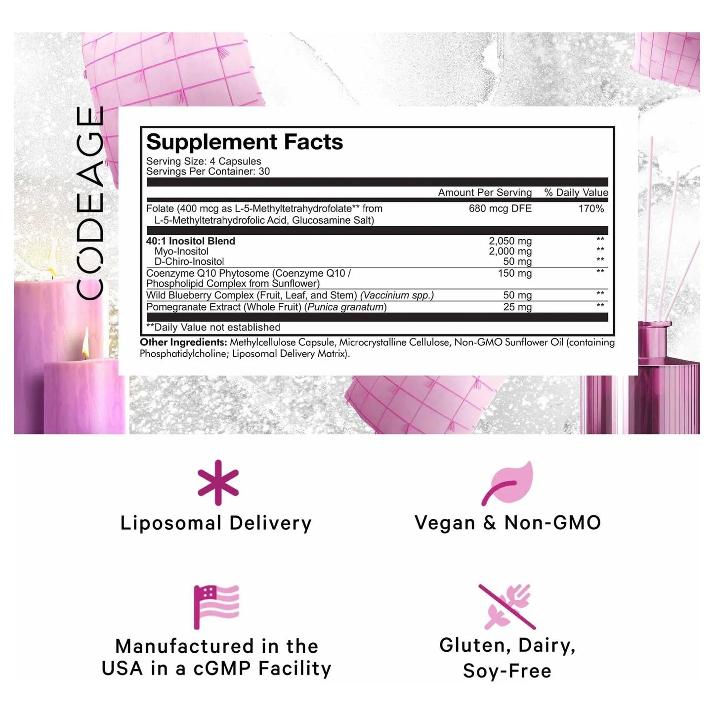 Suplemento Liposomal De Inositol 40 1 Con Folato Y Coq10 Para Salud Ovárica 120 Caps
